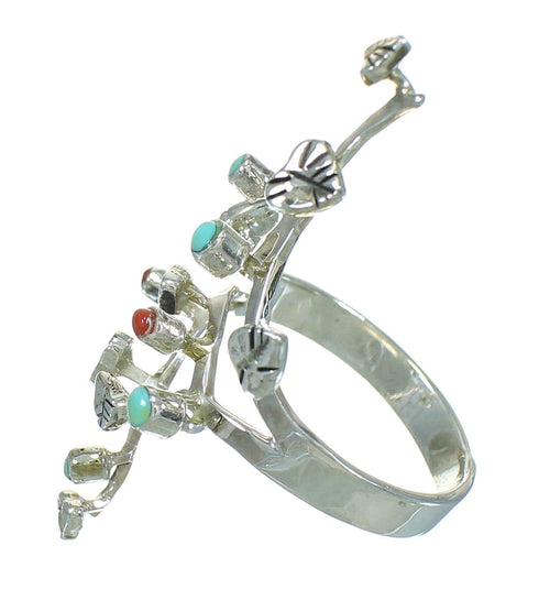 Southwestern Sterling Silver Coral And Turquoise Jewelry Ring Size 8-3/4 WX82770
